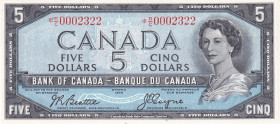 Canada, 5 Dollars, 1954, AUNC, P78, REPLACEMENT
Estimate: USD 220-440