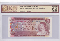 Canada, 2 Dollars, 1974, UNC, p86a, REPLACEMENT
Estimate: USD 110-220