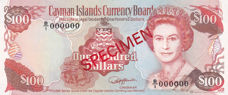 Cayman Islands, 100 Dollars, 1991, UNC, p15s, SPECIMEN
Estimate: USD 400-800