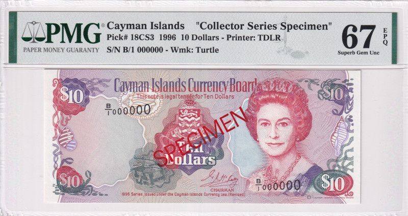 Cayman Islands, 10 Dollars, 1996, UNC, p18CS3, SPECIMEN
Estimate: USD 90-180