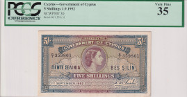 Cyprus, 5 Shilings, 1952, VF, p30as
Estimate: USD 1500-3000