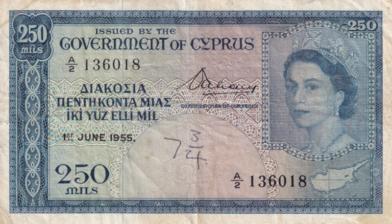 Cyprus, 250 Mils, 1955, VF, p33a
Estimate: USD 100-200