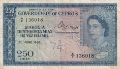 Cyprus, 250 Mils, 1955, VF, p33a
Estimate: USD 100-200
