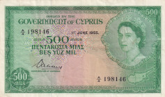 Cyprus, 500 Mils, 1955, XF, p34a
Estimate: USD 450-900