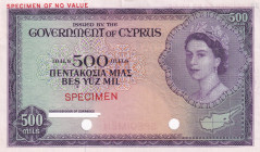 Cyprus, 500 Mils, 1955, UNC, p34cts, SPECIMEN
Estimate: USD 2500-5000