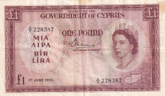 Cyprus, 1 Pound, 1955, XF, p35a
Estimate: USD 600-1200
