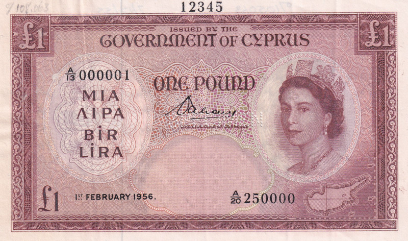 Cyprus, 1 Pound, 1956, XF(+), p35as, SPECIMEN
Estimate: USD 1000-2000