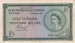 Cyprus, 5 Pounds, 1956, VF, p36a
Estimate: USD 650-1300