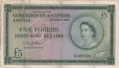 Cyprus, 5 Pounds, 1958, FINE, p36a
Estimate: USD 125-250