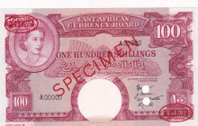 East Africa, 100 Shillings, 1958, UNC, p40s, SPECIMEN
Estimate: USD 1000-2000