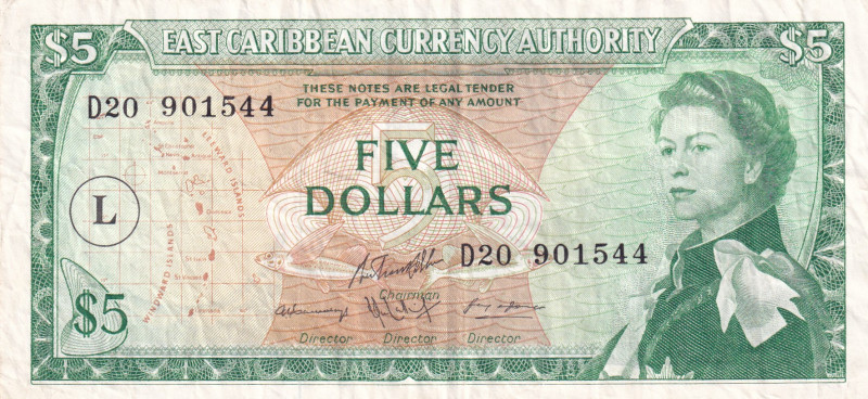 East Caribbean States, 5 Dollars, 1965, XF, p14m
Estimate: USD 30-60