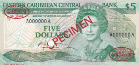 East Caribbean States, 5 Dollars, 1985, UNC, p18as, SPECIMEN
Estimate: USD 300-600