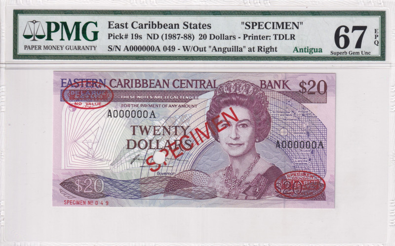 East Caribbean States, 20 Dollars, 1987, UNC, p19s, SPECIMEN
Estimate: USD 300-...