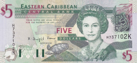 East Caribbean States, 5 Dollars, 2003, UNC, p42k
St.Kitts, There is a counting trace.
Estimate: USD 15-30