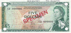 East Caribbean States, 5 Dollars, 1965, UNC, p145, SPECIMEN
Estimate: USD 300-600