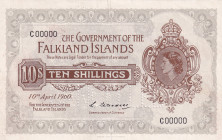 Falkland Islands, 10 Shilings, 1960, UNC, p7s, SPECIMEN
Estimate: USD 400-800