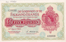 Falkland Islands, 5 Pounds, 1960, UNC, p9as, SPECIMEN
Estimate: USD 1500-3000