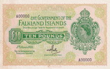 Falkland Islands, 10 Pounds, 1975, UNC, p11a, SPECIMEN
Estimate: USD 450-900