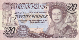 Falkland Islands, 20 Pounds, 1984, UNC, p15
Estimate: USD 100-200
