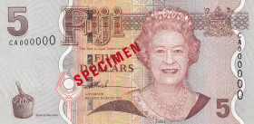 Fiji, 5 Dollars, 39417, UNC, p110b, SPECIMEN
Estimate: USD 75-150