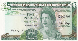 Gibraltar, 5 Pounds, 1988, UNC, p21c
Estimate: USD 15-30