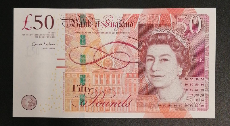 Great Britain, 50 Pounds, 2011, UNC, p393a
, Signature: Salmon
Estimate: USD 7...