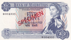 Mauritius, 5 Rupees, 1978, UNC, pCS1, SPECIMEN
Estimate: USD 20-40