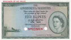 Mauritius, 5 Rupees, 1954, UNC, p27cts, SPECIMEN
Estimate: USD 1750-3500