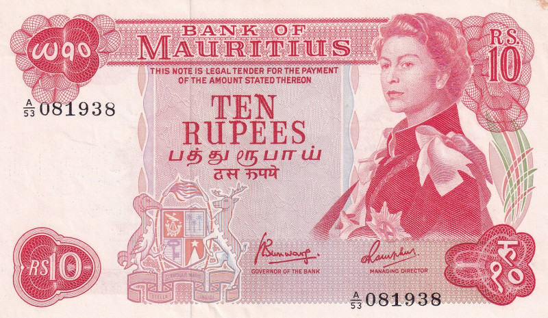 Mauritius, 10 Rupees, 1967, UNC(-), P31c
There is little yellowing in the upper...