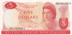 New Zealand, 5 Dollars, 1977/81, UNC, p165d, REPLACEMENT
Estimate: USD 300-600