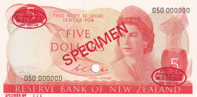 New Zealand, 5 Dollars, 1967/81, UNC, p165s, SPECIMEN
Estimate: USD 450-900