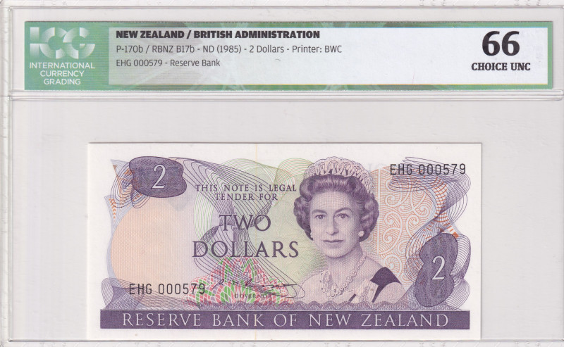 New Zealand, 2 Dollars, 1985, UNC, p170b
ICG 66, Low serial
Estimate: USD 60-1...