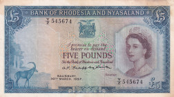Rhodesia & Nyasaland, 5 Pounds, 1957, XF, p22a
Estimate: USD 750-1500