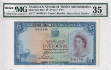 Rhodesia & Nyasaland, 5 Pounds, 1961, VF, p22b
Estimate: USD 1250-2500