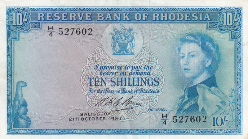 Rhodesia, 10 Shilings, 1964, AUNC, p24a
Estimate: USD 220-440