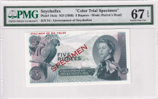 Seychelles, 5 Rupees, 1968, UNC, p14cts, SPECIMEN
Estimate: USD 450-900