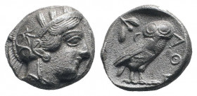 ATTICA.Athens.Circa 454-404 BC.AR Tetradrachm.Helmeted head of Athena right / AΘE; owl standing right, head facing; olive sprig and crescent behind; a...