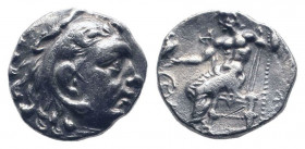 KINGS of MACEDON.Alexander III.336-323 BC.Chios mint.AR Drachm.Head of Herakles right, wearing lion's skin headdress / AΛΕΞΑΝΔΡΟΥ;Zeus seated left, ho...