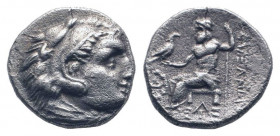 KINGS of MACEDON. Alexander III.The Great.336-323 BC.Magnesia mint. AR Drachm. Head of Herakles right, wearing lion's skin / AΛEΞANΔPOY, Zeus Aetophor...