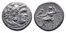 KINGS of MACEDON. Alexander III.The Great.336-323 BC.Magnesia mint. AR Drachm. Head of Herakles right, wearing lion's skin / ΦIΛIΠΠOY, Zeus Aetophoros...
