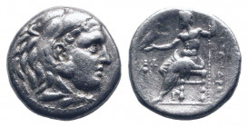 KINGS of THRACE. Lysimachos.295-288 BC.Ephesos mint. AR Drachm. Head of Herakles right, wearing lion's skin / AΛΕΞΑΝΔΡΟΥ, Zeus Aetophoros seated left;...