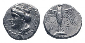 PONTUS. Amisos. IV Century BC. AR Drachm. Head of Hera wearing stephanos / ΑΡ- ΙΣ H-Γ, Owl standing facing, wings spread, standing on shield .SNG Blac...