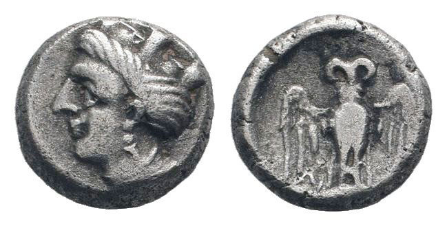 PONTUS. Amisos. IV Century BC. AR Drachm. Head of Hera wearing stephanos / Owl s...