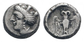 PONTUS. Amisos. IV Century BC. AR Drachm. Head of Hera wearing stephanos / Owl standing facing, wings spread, standing on shield .SNG Black Sea 1095-1...