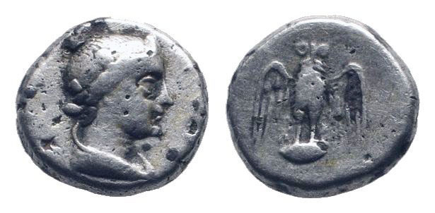 PONTUS. Amisos. IV Century BC. AR Drachm. Head of Hera wearing stephanos / Owl s...
