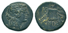 PONTUS.Amisos. Under Mithradates VI Eupator. Circa 85-65 BC.AE Bronze. Head of Mithradates VI as Dionysos right / AMIΣOY, cista mystica draped with pa...