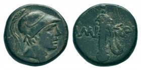 PONTUS.Amisos.Mithradates VI.Circa 85-65 BC.Civic Issue.AE Bronze.Helmeted head of Ares right / AMIΣOY, sword in sheath.SNG BM Black Sea 1148; SNG Sta...