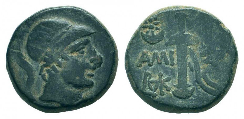 PONTUS. Amisos.Time of Mithradates VI Eupator.Circa 120-85 BC.AE Bronze.Helmeted...