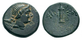 PONTUS. Amisos. Struck under Mithradates VI. Circa 95-90 or 80-70 BC.AE Bronze. Winged bust of Eros to right / AMI-ΣOY Quiver. HGC 7, 250; SNG BM Blac...
