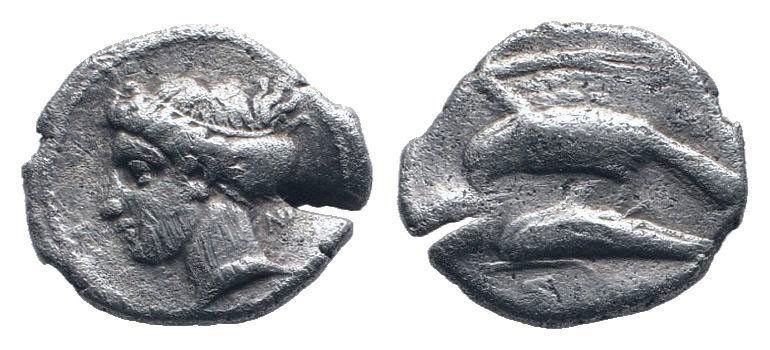 PAPHLAGONIA. Sinope. Circa 330-300 BC.AR Drachm.Head of nymph left, with hair in...